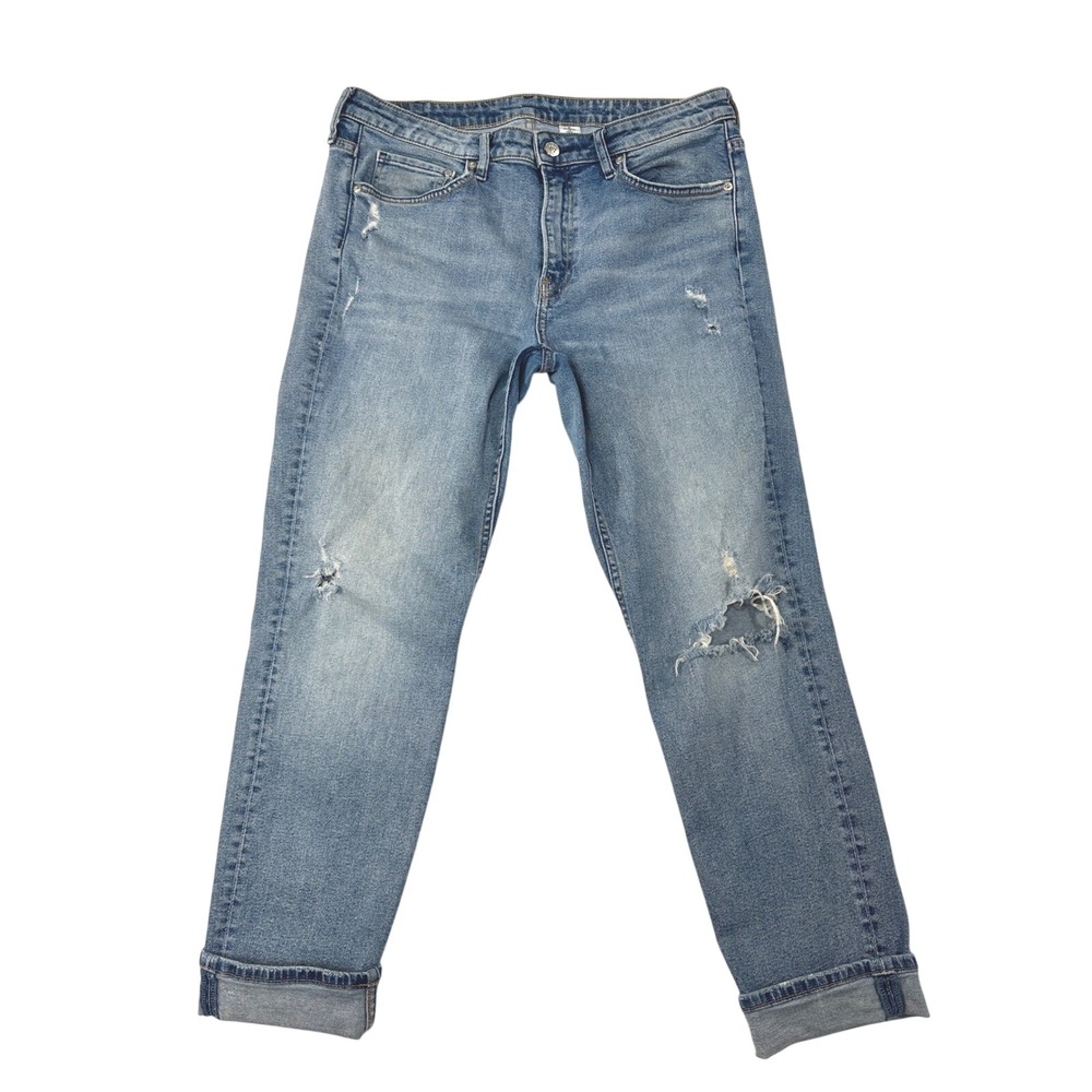 H&M &Denim‎ Girlfriend Fit Distressed Medium Wash Jeans Size 32 Regular Waist